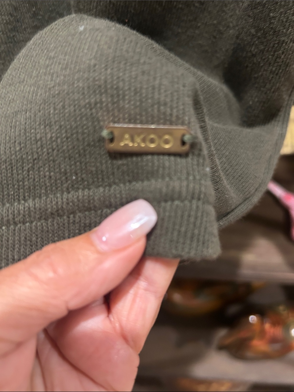 Akoo large Olive Green V-Neck Top with Studded Sleeve Detail - Picture 3 of 6